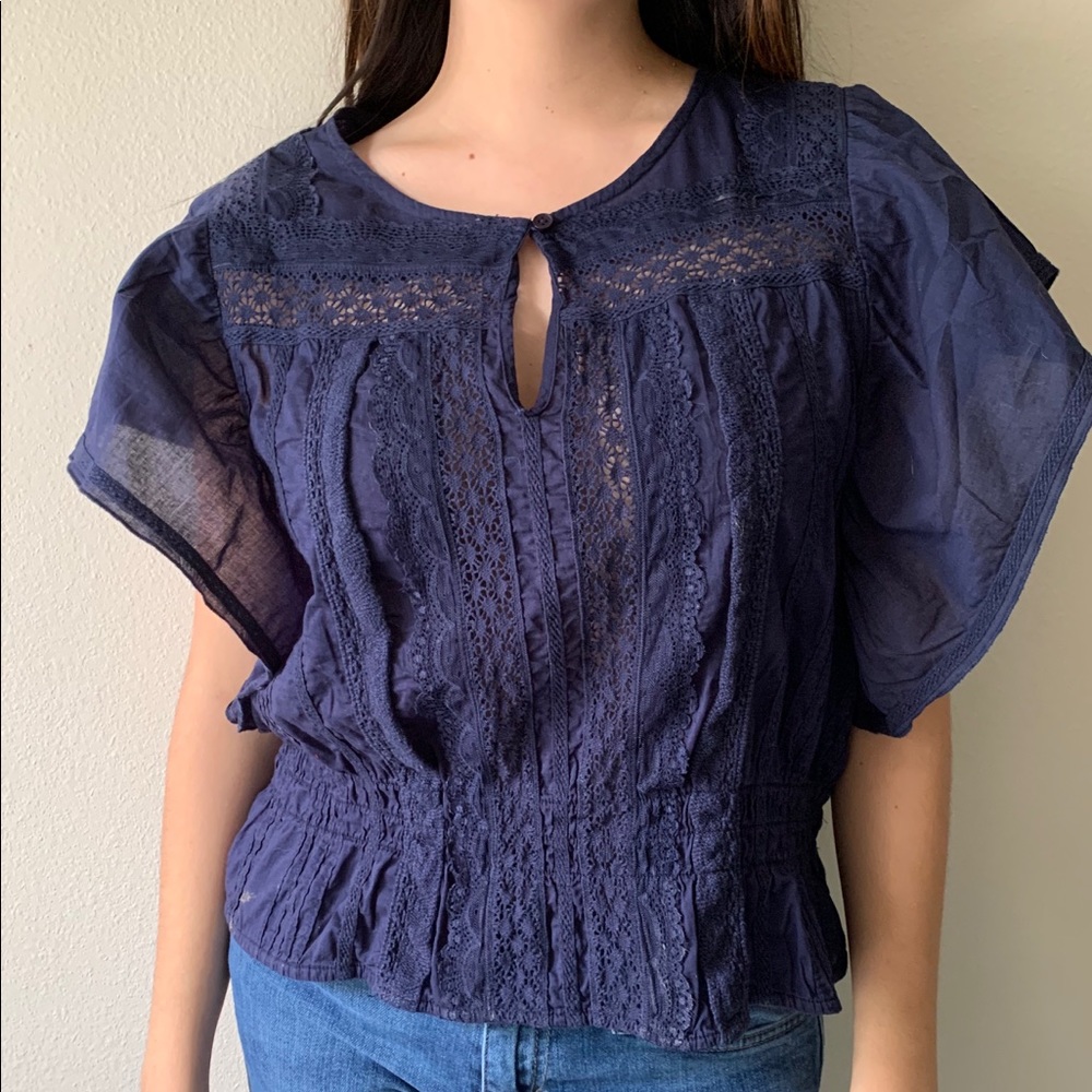 Navy Blue Eyelet Shirt